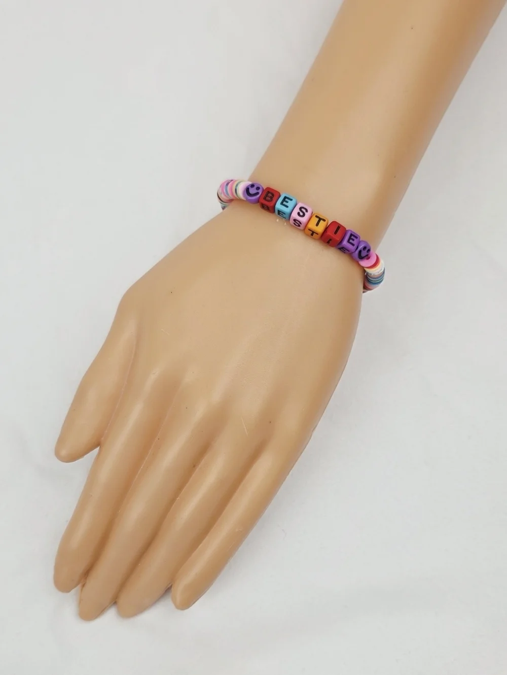 Handmade Clay Bead Multi Color Bestie Smiley Face Bracelet